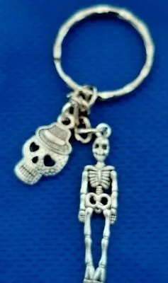 Mexican Silver Sugar Skull  Skeleton Keyring Keychain Bag Purse Mobile Charms • £3.50