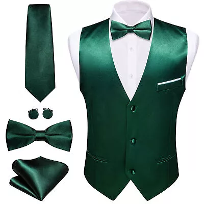 Barry Wang Mens Vest Tie Bowtie And Hankie Cufflinks Set V-neck Pockets Vests  • $25.99
