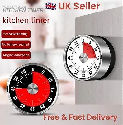 Mechanical Kitchen Timer 60-Minutes Clock Timer With Loud Alarm Magnetic New • £8.40