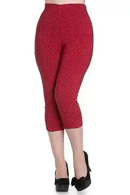 £10.99 • Buy HELL BUNNY Kay Capri Trousers  10 16 20 22 Red Polka Dot 50s Rockabilly Pinup