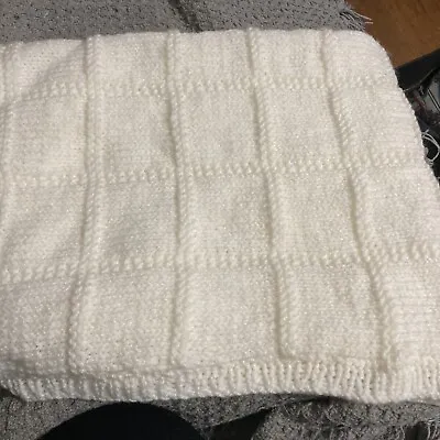 Hand Knitted White  Baby Blanket Approx 21 Inch X 26 Inch  Brand New • £9.50