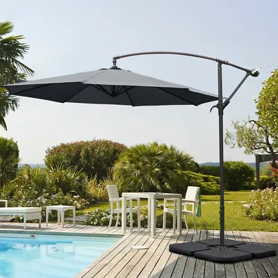 3M Banana Cantilever Hanging Umbrella Sun Shade Canopy Garden Parasol W/ Base • £88.99