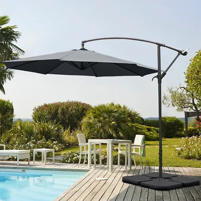 3m Garden Parasol Outdoor Hanging Sun Shade Banana Umbrella Cantilever With Base • £88.99