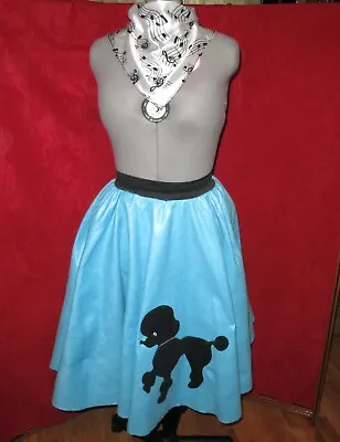 Adult Poodle Skirt One Size Tourquoise With Musical Note Printed Scarf • $16