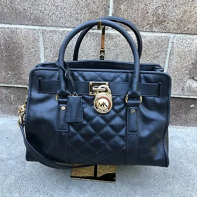 VTG MICHAEL KORS Hamilton Quilted Purse Shoulder Hand Bag Black Leather Designer • $49.89