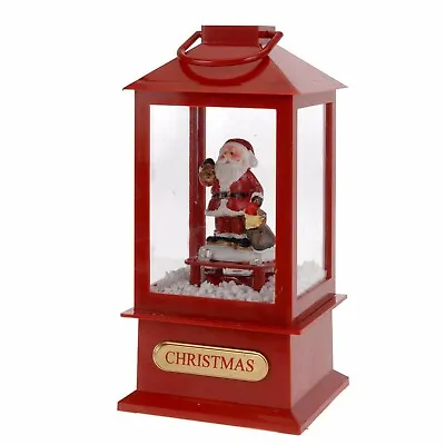 Santa Christmas Lantern With Xmas Music & Lights 19.5cm Spinning Snow Battery Op • £11.99