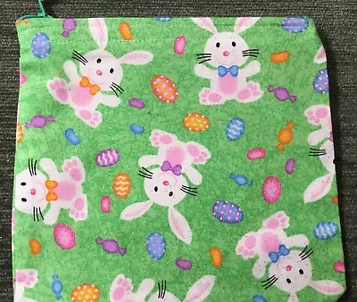 Handmade Zipper Pouch Easter Bunny Glittery Fabric Bag Travel Purse Pencil Bag • $2.50