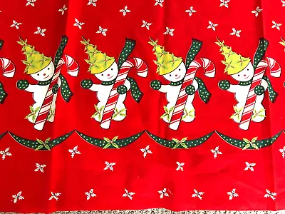 Vintage Christmas Tablecloth Fabric Handmade Candy Cane Snowman 57x58 Sewing WOW • $39.99