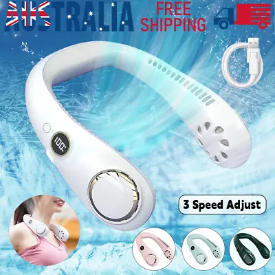 $10.99 • Buy Rechargeable USB Neck Fan Neckband Leafless Cooling Cooler Dual Effect Portable