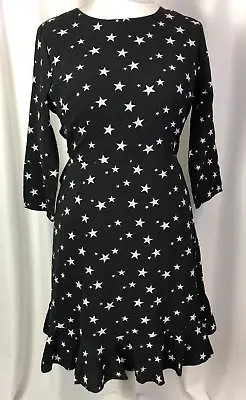 Danity Black White Star Pattern Skater Dress With Open Back Size Large A293 • £9