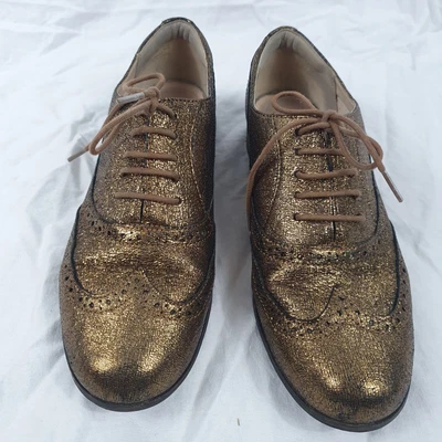 £19.99 • Buy Clarks Narrative Hamble Oak Gold Metallic Leather Brogue Shoes UK Size 5 EU 38