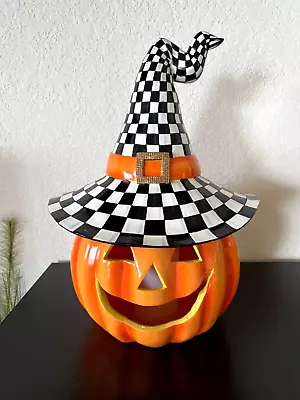 MacKenzie Childs Illuminated Happy Jack Halloween Pumpkin 19  Tall NEW IN BOX • $269.10