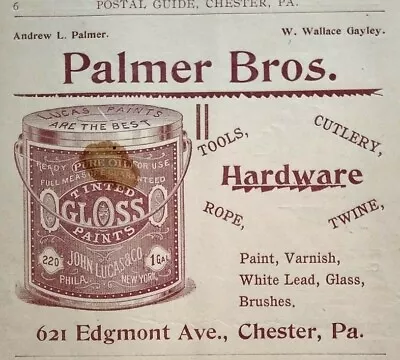 Vintage Print Ad Chester Pennsylvania Palmer Bros Hardware Store 1895 • $19.99