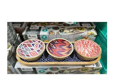 Mesa Inspired Living Mango Wood Printed Bowls W/Tray 4-Piece Serving Set NEW • $38.99