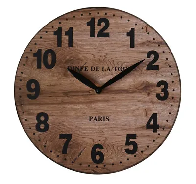 $48.95 • Buy NEW 60cm Wall Clock Round Large MDF Clock-Paris Brown Home Decor
