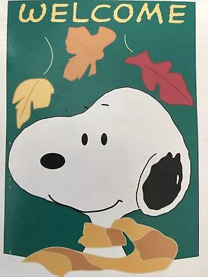 VINTAGE~Snoopy Appliqué~”WELCOME” FALL HARVEST Flag~28” X 40”~NEW~2002~FREE SH. • $54.95