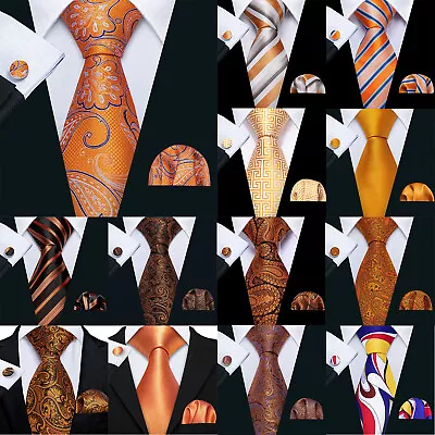 Floral Black Gold Mens Tie Classic Silk Necktie Handkerchief Cufflink Set • $11.99