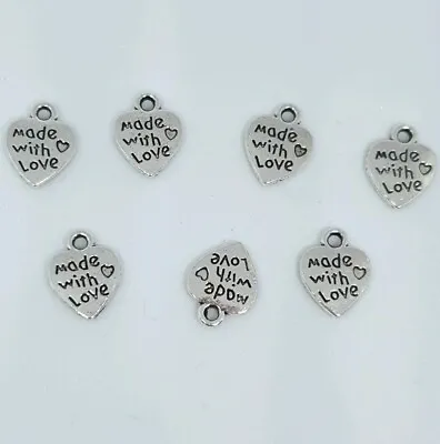 50 X Made With Love Heart Charm For Jewelry Making Craft Bracelet/Pendant   • £3.07