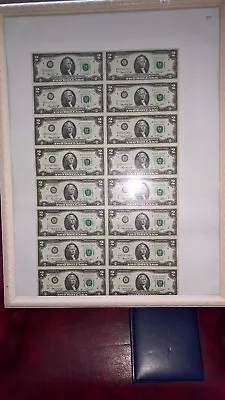 FRAMED Uncut Sheet Of 16 1976 *Star *Note Series Legal $2 Dollar Bills #461 • $399.50