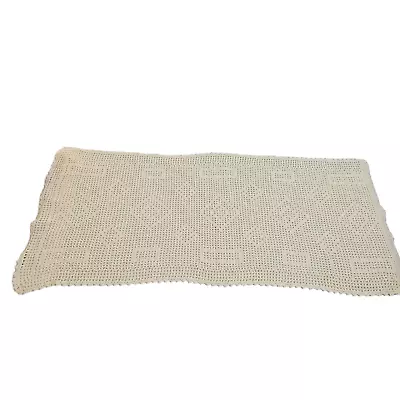 Crochet Table Runner Rectangular Natural Cream 39 Inch Long Vintage • $19.60