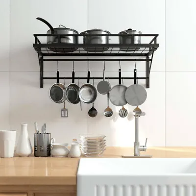 Kitchen Iron Hanging Pot Pan Rack Wall Mount Storage Shelf Saucepan Holder Rack • $19.99