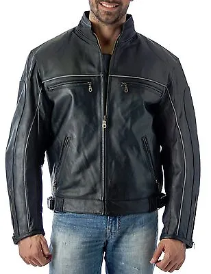 Reed Leather Mens Vented Motorcycle Jacket With Light Reflectors Brand New WTags • $269.99