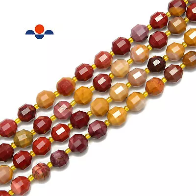 Mookaite Jasper Prism Cut Double Point Faceted Round Beads 7x8mm 15.5  Strand • $15.49