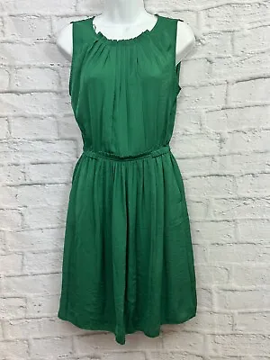 Zara Green Skater Dress Size S Pleated Waist Sleeveless Side Zip Lightweight • £14.73