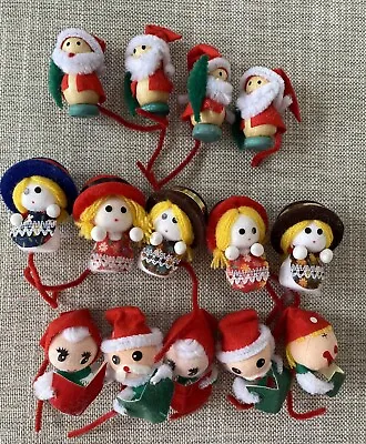 Vintage Christmas Set 14 Pipe Cleaner Stem Figures Ornaments Felt Wood NEW • $10