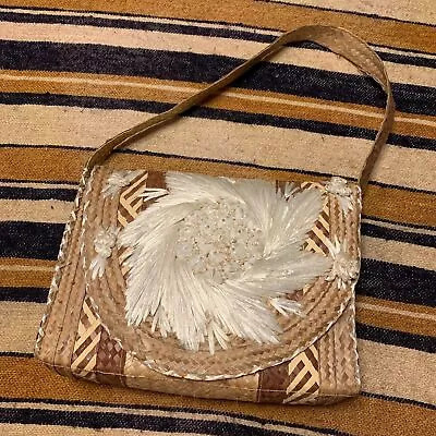 Vintage Woven Shoulder Bag Tropical Floral Raffia Beachy Boho Bohemian Brown • $24