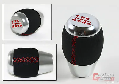 M10 X 1.5 Blk Leather Chrome 6 Speed Manual Shifter Shift Knob W/ Red Stitching • $19.99
