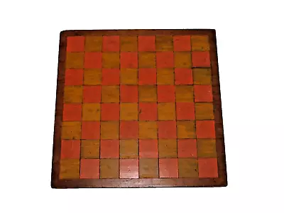 LARGE Vtg 21  ORANGE/YELLOW Painted Checkers Chess Wood Americana Folk Art US • $249