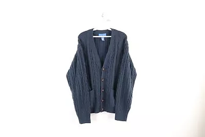 Vtg 90s Streetwear Mens Large Chunky Cable Knit Fisherman Cardigan Sweater Blue • $71.96