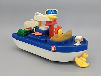 Vintage Ideal Toys 13  Plastic Fire Boat Search & Rescue Fishing Water Boat Blue • $32