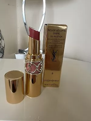 YSL Nude Rouge Volupte Shine Oil In Stick Lipstick Pink Blouson Nr8 • £22