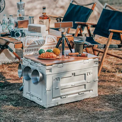 Outdoor Camping Storage Box Folding Wood Lid Car Boot Organizer Trunk Container • £22.95