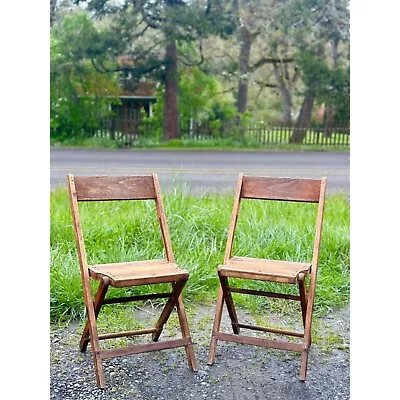 Vintage Early Century Snyder Folding Chairs In Solid Oak / Vintage Seating • $210