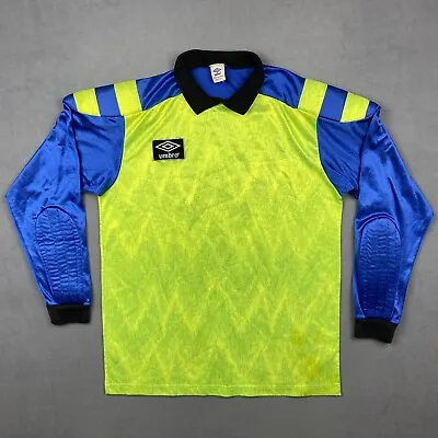 Vintage Umbro Goalkeeper Jersey Adult Size XL Blue Green Neon Padded Long Sleeve • $60