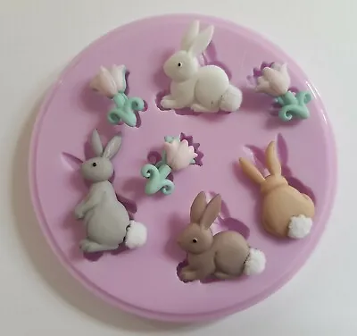 Easter Bunnies Silicone Mould For Cake Toppers Chocolate Clay Etc • £6.50