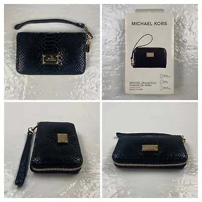 Michael Kors Essential Zip Wallet Black Python W/ Box NEW • $49.92