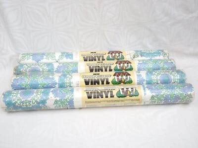 £32 • Buy Vintage Blue Flower Power Vinyl Wallpaper Crown Indoor 60s 70s - 4 Rolls Avai...