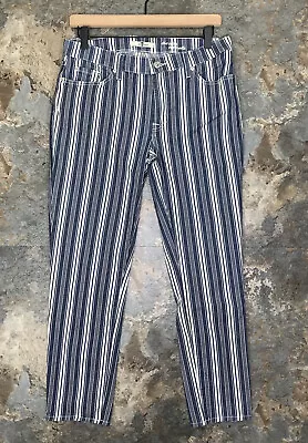 7 For All Mankind Womens 32 Skinny Jeans Striped The Slim Cigarette Denim Blue • $19.99