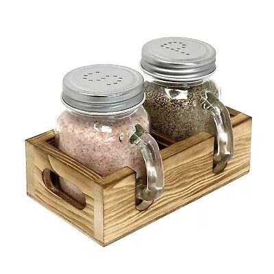 Mason Jar Salt And Pepper Shakers Set With Wood Caddy Easy To Clean & Refill... • $28.80