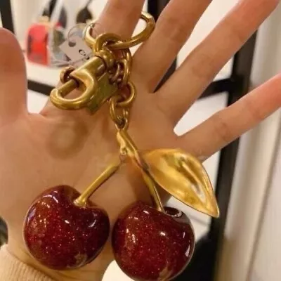 Coach Cherry Bag Charm KeyChain Glitter Resin And Metal Brass/Red Apple 77840 • $22.88