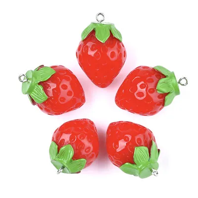 £8.70 • Buy 10pcs Red Resin Strawberry Pendants Cute Fruit Dangle Charms Crafting 29~32x21mm