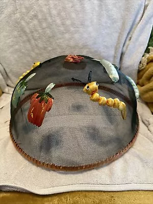 Vintage  Picnic Outdoor Dome Mesh With Raffia  Caterpillar Food Saver/Cover • $15