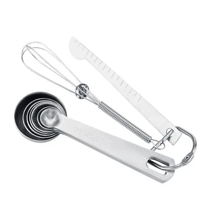 £13.71 • Buy 7Pcs/Set Stainless Steel Measuring Spoons Cups With Measuring Stick & Whisk