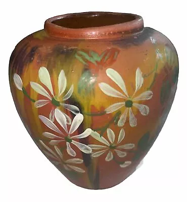 Vintage 1940s Mexican Pottery Burnished HANDPAINTED Floral Vase -Beautiful Cond • $49