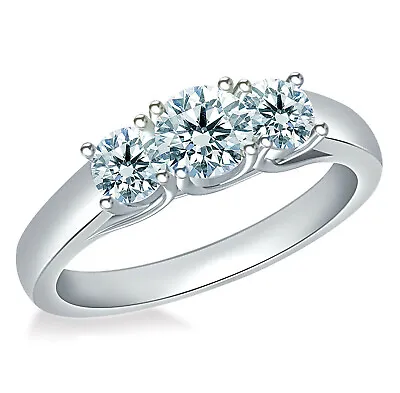 £0.82 • Buy 3 Stone 2.82 Ct=-lue White Round Moissanite Diamond Engagement Ring 925 Silver