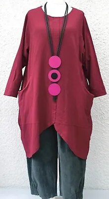 PLUS SIZE LA BASS BORDEAUX JERSEY COTTON 2 POCKETS DRESS/TUNIC Size 24-26 • $85.79